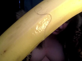 Kitten eats banana after fucking herself with it