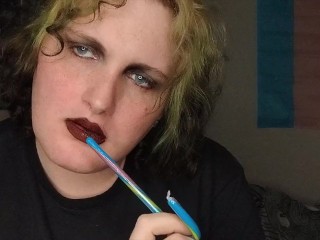 Plus size trans woman sucks on some candy and plays with herself