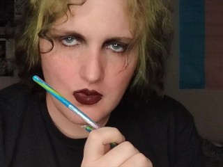 Plus size trans woman sucks on some candy and plays with herself