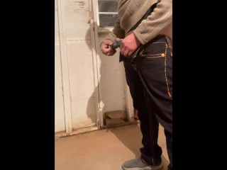 Piss desperation while masturbating in garage outside - could not cum  ( took a urgent piss )
