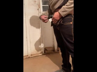 Piss desperation while masturbating in garage outside - could not cum  ( took a urgent piss )