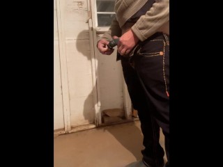 Piss desperation while masturbating in garage outside - could not cum  ( took a urgent piss )