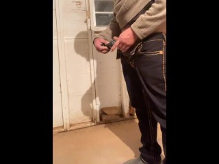 Piss desperation while masturbating in garage outside - could not cum  ( took a urgent piss )