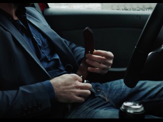 HOT BUSINESSMAN wanks his MONSTER COCK and Fills his Work Shirt with HUGE CUM in the Car in Public