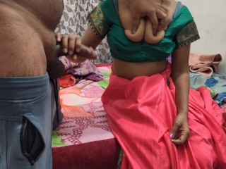 The maid took off the saree and got her pussy and ass by fucking her owner