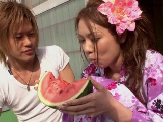 What a load for a traditional Japanese girl in a nice dress.