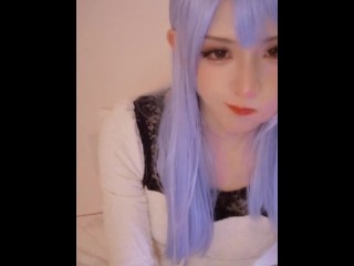 Individual video of a blue-haired fantasy transvestite masturbating while streaming
