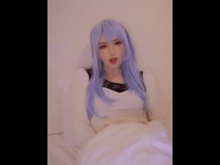 Individual video of a blue-haired fantasy transvestite masturbating while streaming