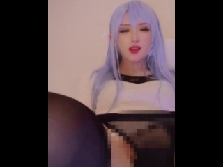 Individual video of a blue-haired fantasy transvestite masturbating while streaming