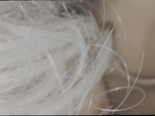 Foot and Blowjob for my white hair DollClara with short Trans scene