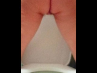 Hairy Milf Pisses in the Toilet with her Fat Booty Spread and Wetting Pink Panties