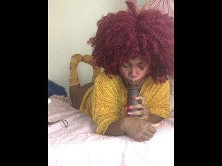 Stuffing my mouth and pussy with a big dick(It can barely fit!)