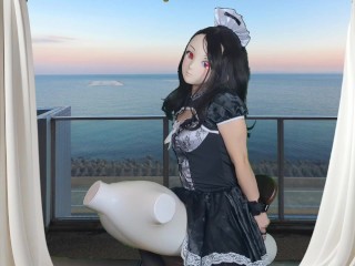 HENTAI Aibu。ベランダ。メイド。拘束されながらオナニー。