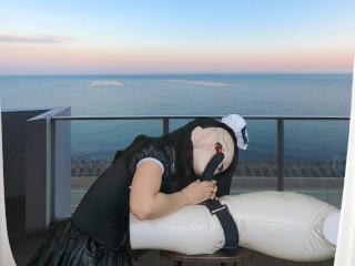 HENTAI Aibu。ベランダ。メイド。拘束されながらオナニー。