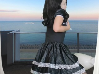 HENTAI Aibu。ベランダ。メイド。拘束されながらオナニー。