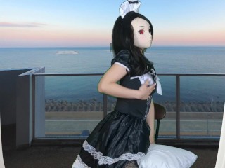 HENTAI Aibu。ベランダ。メイド。拘束されながらオナニー。