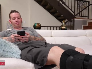 DOG HOUSE - Hot Blonde Babe With Huge Tits Bounces Hard On Her Step Brother's Cock