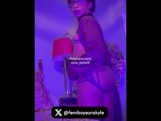 Black Trans Femboy Ezra_Kyle25 birthday striptease reveal in sexy purple lingerie