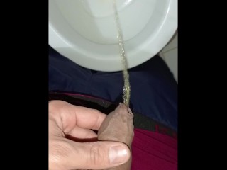 Desperate young man pissing, big erection and sprouted veins