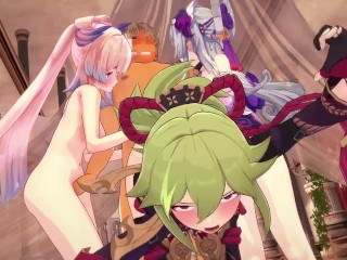 【原神 逆レハーレム】夢見月瑞希,珊瑚宮心海,久岐忍,九条裟羅と4p&5pエッチする3Dエロアニメ(Raiden ,Sangonomiya Kokomi,Kuki Shinobu,Kujou Sara