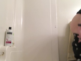 Stripping and peeing into the bath tub - girl standing pee hairy pussy bush