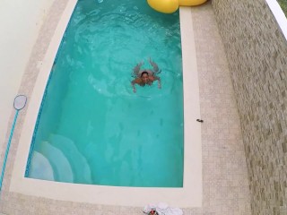 Frolicking In The Pool In My String Bikini Topless!