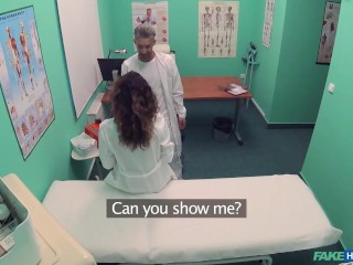 Sexy Medical STUDENT is given a hand on pracial lesson in the male genitalia - Fake Hospital