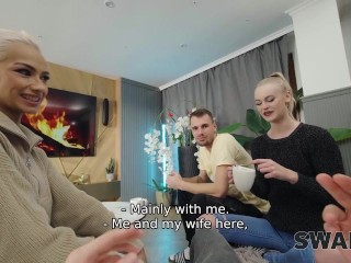 SWAP4K. Feet massage ended up as a hot threesome while her boyfriend was taking a shower