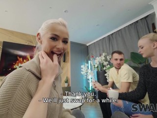 SWAP4K. Feet massage ended up as a hot threesome while her boyfriend was taking a shower