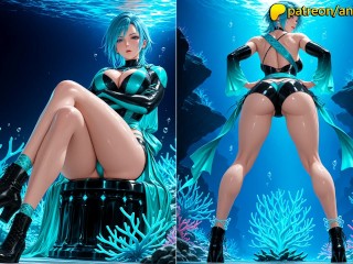 Aqua from Kingdom Hearts: wet with desire under the moonlight