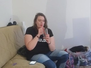 Layla drinks full glass of piss using a straw