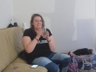 Layla drinks full glass of piss using a straw