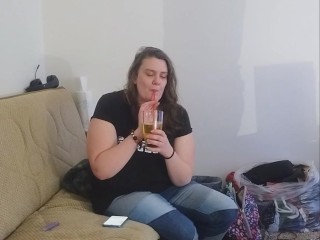 Layla drinks full glass of piss using a straw