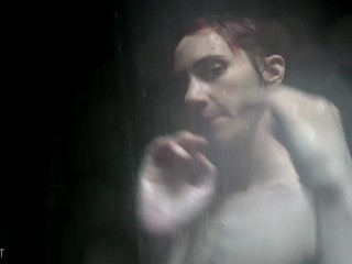 Hot redhead takes a shower; and pees
