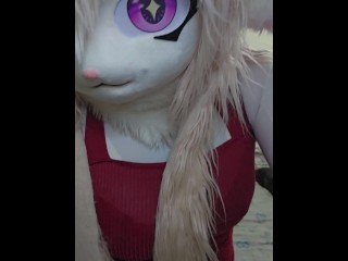 Kigurumi sexy cat girl in lingerie masturbating his dick