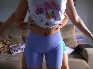 Making out in leggings leads to a cock grinding ass job that made him cum