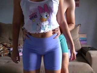 Making out in leggings leads to a cock grinding ass job that made him cum