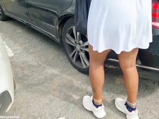 UPSKIRT No PANTIES No BRA in a SEETHROUGH Dress in PUBLIC