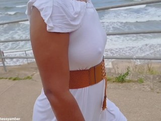 UPSKIRT No PANTIES No BRA in a SEETHROUGH Dress in PUBLIC