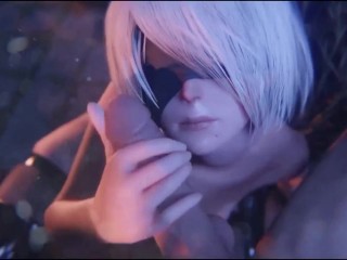 White Hair Girl Blindfolded Blowjob 3D Animation