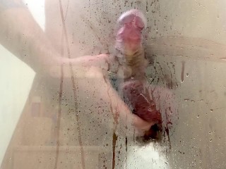 Washing soapy cock in  shower - female pov full video no hands with cumshot