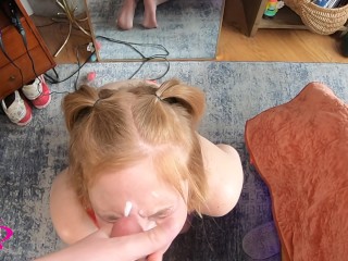 Absolutely Drenching DumbRedheadBitch's Face with Cum: Real Couple Facial