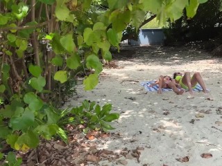 Public Pickup Stepmom and Stepdaughter on Beach - Risky Dick Flashing