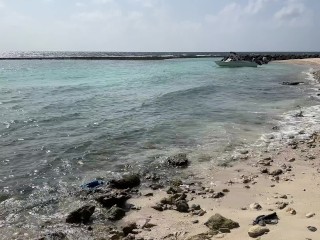 Public Pickup Stepmom and Stepdaughter on Beach - Risky Dick Flashing