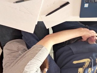 Got bored in school and had some fun - Classroom handjob and messy cumshot for a boy toy