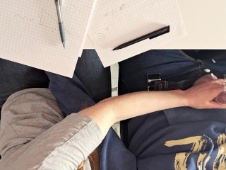 Got bored in school and had some fun - Classroom handjob and messy cumshot for a boy toy