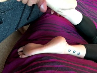 Footslave blindfold humiliation - Feet licking, toe sucking, cum on foot Goddess feet