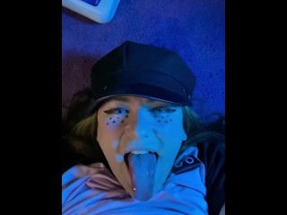 20 y/o Trans Slut Self-Facial and Swallow 💦