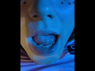 20 y/o Trans Slut Self-Facial and Swallow 💦