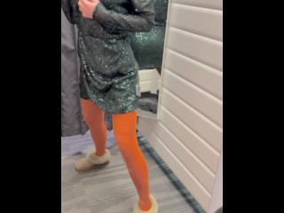 In the store I try on clothes and undress. Without panties in stockings.